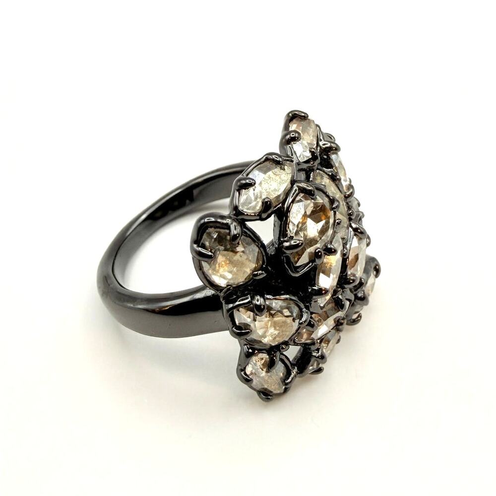 Signed Alexis Bittar Crystal Ruthenium Plated Cocktail Ring Designer Size 7